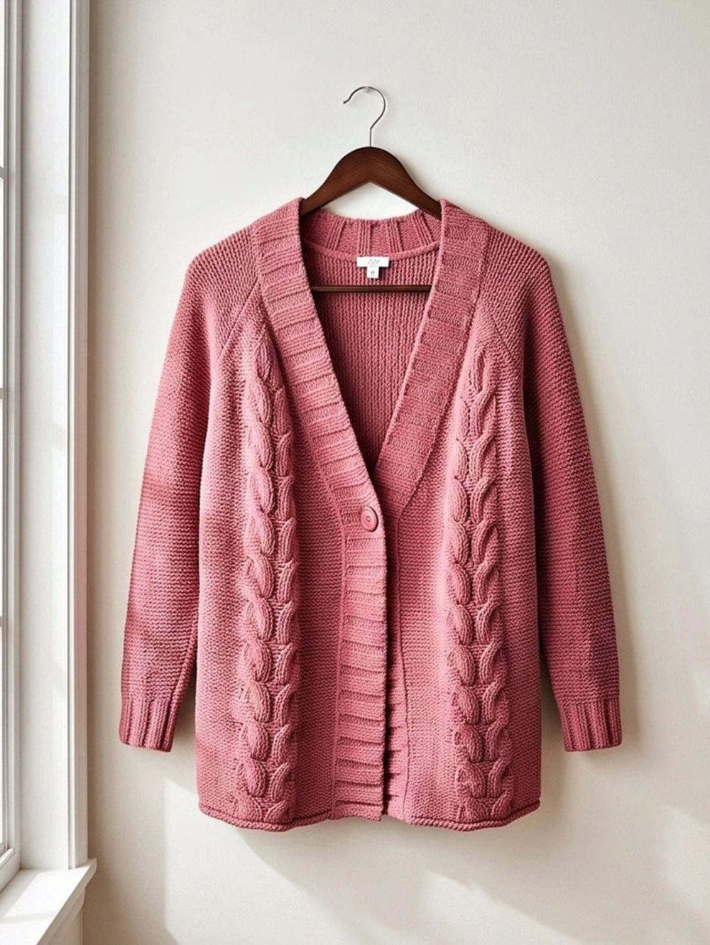 LOFT The Cozy Cable Knit Cardigan Pink